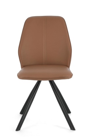 Set de 4 scaune din piele ecologică și picioare din oțel vopsit electrostatic, coniac, 44x62x88 cm - Img 3