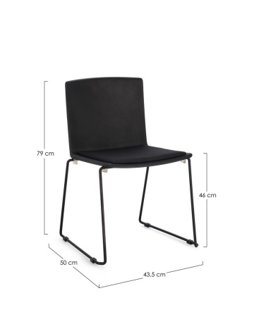 Set de 4 scaune Giulia, din plastic cu șezut tapițat și picioare din oțel vopsit electrostatic, negru, 43.5x50x79 cm - Img 3