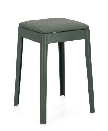 Set de 4 taburete Scooby, din polipropilenă și piele ecologică, verde petrol, 34x34x49 cm - Img 1
