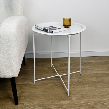 Set de 6 Măsuțe de cafea Hilmar, rotundă, din oțel vopsit electrostatic, albă, 47 x 51 cm - Img 3