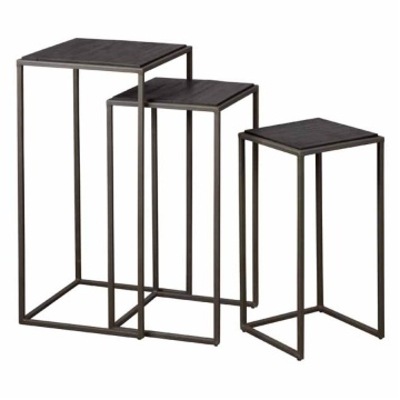 Set masute laterale inalte Fanna din lemn de tec mat negru de la 30 cm