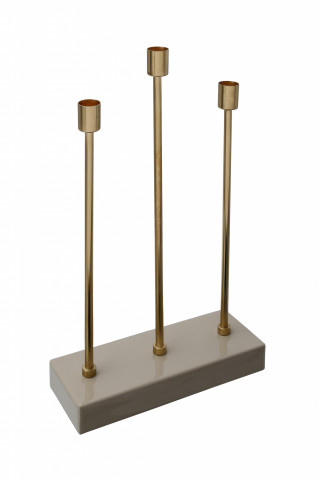 Suport lumanare din fier cu 3 brate Art Deco, taupe / auriu