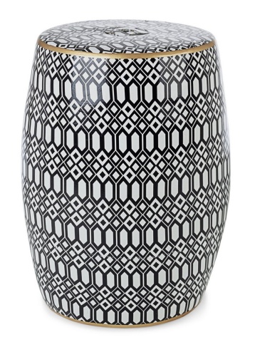 Taburet cilindric decorativ Sfinge, din ceramică, cu model arabesc, 33x46 cm