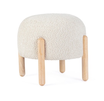 Taburet Dayla, rotund, diametru 45 cm, din poliester cu efect bouclé, crem