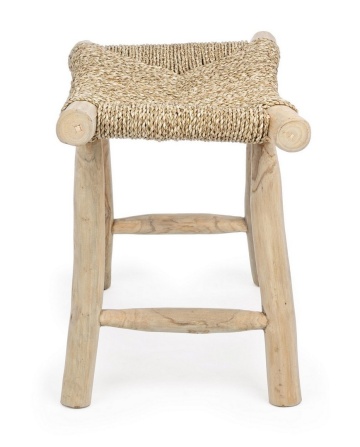 Taburet din ramuri de tec, finisaj natural, 60x38x45 cm - Img 4