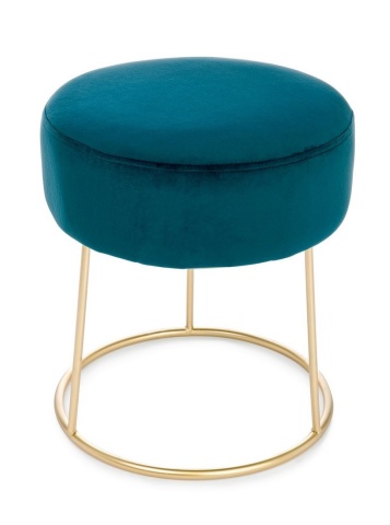 Taburet rotund Clarissa, cu șezut efect catifea și picioare din metal, albastru 35x40 cm