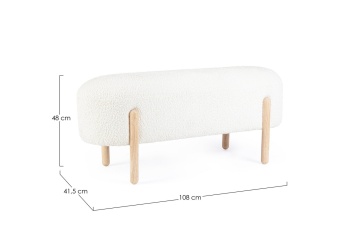 Bancheta tapitata Dayla albă, cu picioare din lemn, tapițerie bouclé, 108x41.5x48 cm - Img 2