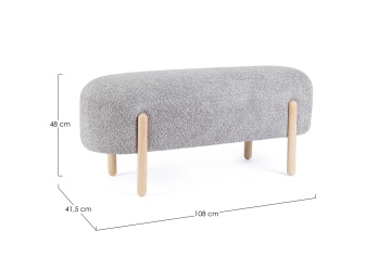 Bancheta tapitata Dayla, cu picioare din lemn, tapițerie bouclé, gri deschis, 108x41.5x48 cm - Img 2