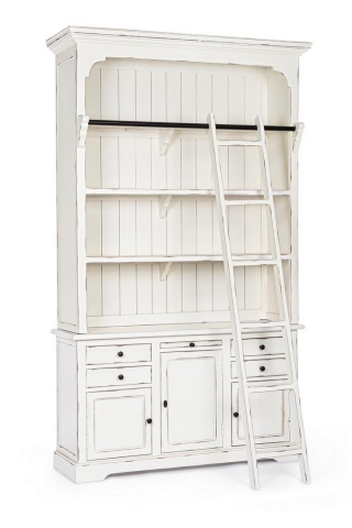 Bibliotecă Jefferson din lemn de mango alb antichizat 233.7 cm