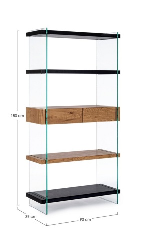 Bibliotecă Line Wood cu rafturi din sticlă si MDF 180 cm - Img 2