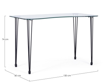 Birou cu blat din sticlă securizată și picioare din oțel vopsit electrostatic, negru, 120x60 cm - Img 2