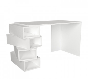 Birou cu rafturi din pal melaminat Jenga alb 130 cm - Img 4