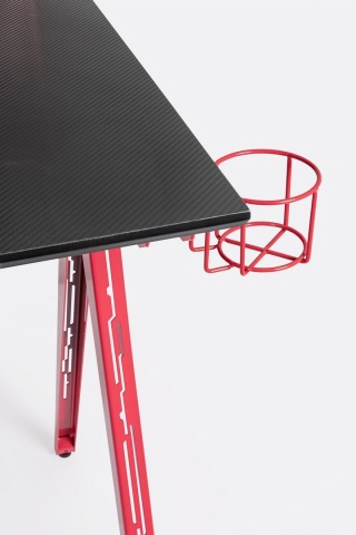 Birou de gaming, cu cadru metalic și blat cu efect de fibră de carbon, roșu și negru, 135.5x60x95 cm - Img 11