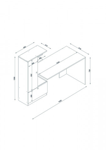 Birou din pal melaminat cu rafturi Domingos alb si nuc 120 cm - Img 5