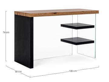 Birou Line, cu 2 rafturi, din MDF și sticlă securizată, negru, 120x50x76 cm - Img 2
