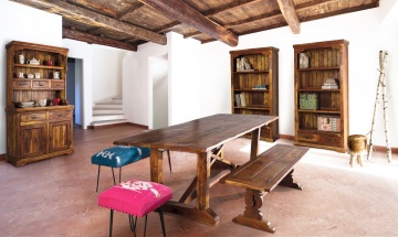 Bufet cu vitrină Chateaux, din lemn masiv de acacia indiană, finisaj rustic antichizat, 107x45x190 cm - Img 8