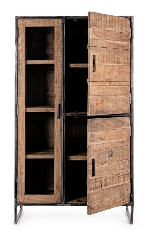 Bufet cu vitrină Elmer, cu 3 uși, din lemn de acacia și oțel, 90x40x160 cm - Img 4