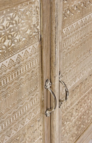 Bufet Mayra, cu 4 uși și 6 sertare, cu decorațiuni sculptate manual, din lemn de mango, 110x40x150 cm - Img 4