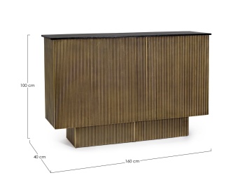 Cabinet bar, 160 cm, din MDF cu blat din lemn de mango și placaj din alamă antichizată, 160x40x100 cm - Img 2