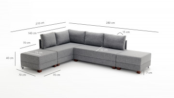 Coltar Fly pe stanga gri, 3 locuri, extensibil cu 2 parti modulare - Img 8