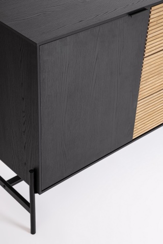 Comoda Allycia, 1 ușă, 3 sertare, lemn de frasin, negru și natur, 124 x 40 x 81.5 cm - Img 6