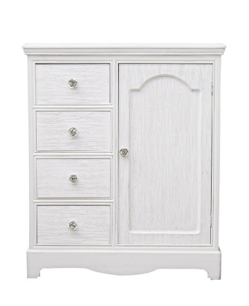 Comodă Blanc, cu 1 ușă și 4 sertare, din MDF, finisaj alb mat cu efect albit, 66 x 32,5 x 80 cm - Img 3
