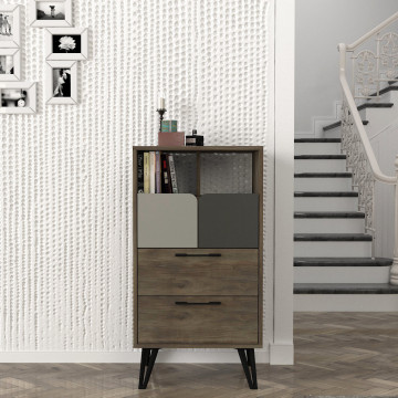 Comoda din pal melaminat Borges nuc, gri si antracit 60 cm - Img 2