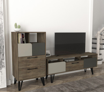 Comoda din pal melaminat Borges nuc, gri si antracit 60 cm - Img 4