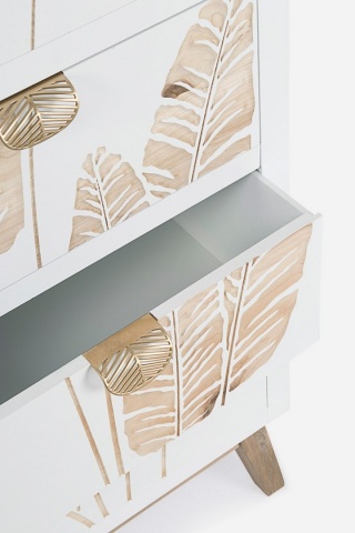 Comodă Folium cu 5 sertare, decor încrustat manual, lemn și MDF, 45x30x109.5 cm - Img 4