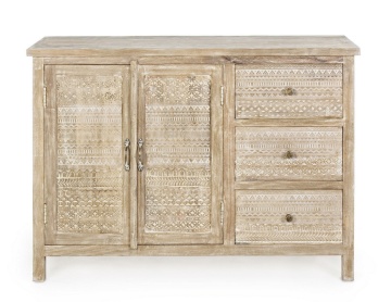 Comodă Mayra, cu 2 uși și 3 sertare, din lemn de mango sculptat manual, finisaj nitrocelulozic, 110x40x80 cm - Img 3