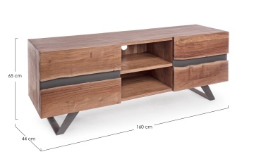 Comodă TV Aron, 160 cm, 2 uși cu inserții metalice, lemn de acacia și oțel, 160x44x65 cm - Img 2