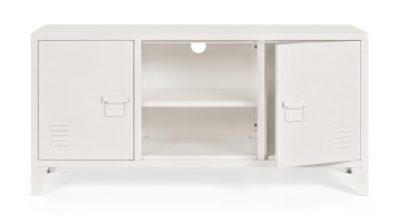 Comodă TV Cambridge, cu 2 uși, din oțel vopsit epoxidic, alb-crem, 120,5x40x58,5 cm - Img 6