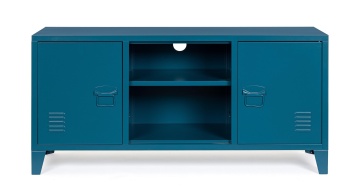 Comodă TV Cambridge, cu 2 uși, din oțel vopsit epoxidic, albastru, 120,5x40x58,5 cm - Img 3