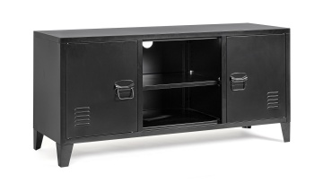Comodă TV Cambridge, cu 2 uși, din oțel vopsit epoxidic, negru, 120,5x40x58,5 cm