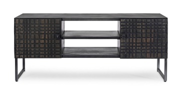 Comodă TV Dorset, 130 cm, cu 2 uși, cadru din oțel și uși din lemn, 130x40x56 cm - Img 3