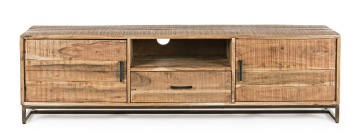 Comodă TV Elmer, 175 cm, cu 2 uși și 1 sertar, din lemn de acacia și oțel, 175x40x50 cm - Img 3