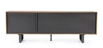 Comodă TV Garwood, cu 3 uși, din MDF furniruit cu stejar și oțel, 160x42x55 cm - Img 3