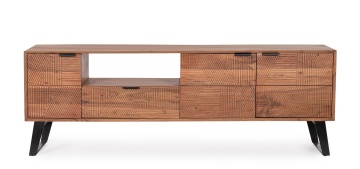 Comodă TV ISAR, 175 cm, cu 3 uși și 1 sertar încrustate manual, din lemn de salcâm și metal, 175x40x60 cm - Img 2
