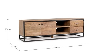 Comodă TV NARTAN, 2 uși, 2 sertare, lemn sheesham și oțel, 175 x 45 x 50 cm - Img 2