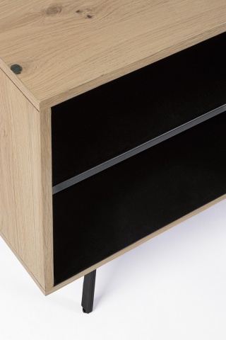 Comodă TV Stanwood, 160 cm, din MDF furniruit cu stejar și picioare din oțel, finisaj natural, 160x40x57 cm - Img 6