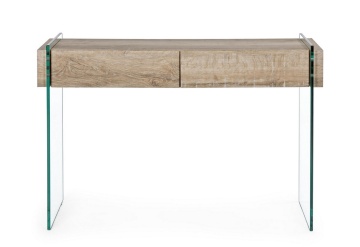 Consolă Kenya, cu 2 uși, laterale din sticlă și efect de lemn, 110x40x75 cm - Img 3