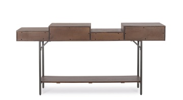 Consolă Kibik, 165 cm, 4 sertare, din lemn de mango, piatră și ratan, 165x35x78 cm - Img 3