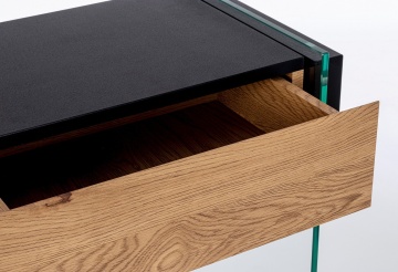 Consolă Line, cu 2 uși, din MDF cu efect de lemn negru și laterale din sticlă, 110x40x75 cm - Img 7