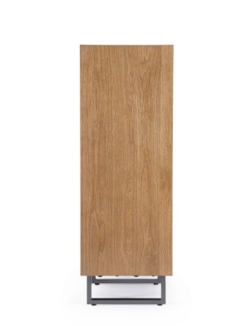 Dulap living Garwood, 2 uși și 2 sertare, din MDF furniruit stejar și oțel, cu închidere amortizată, finisaj natural, 80x42x120 cm - Img 4