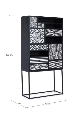 Dulap living Janesh, 4 uși, 6 sertare, cu mozaic din rășină, lemn de mango, 90x35x180 cm - Img 2