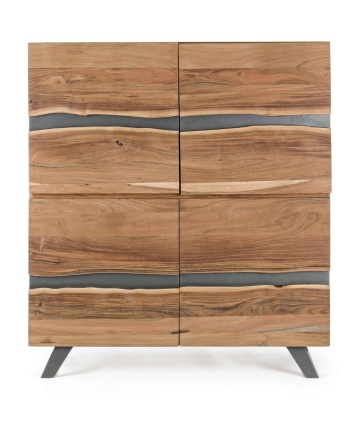 Dulapior Aron, cu 4 uși și inserții metalice, din lemn de acacia și oțel, 118x45x138 cm - Img 3