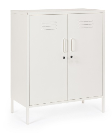 Dulapior Cambridge, cu 2 uși și 2 rafturi ajustabile, din metal vopsit electrostatic, alb crem, 80x40x101.5 cm