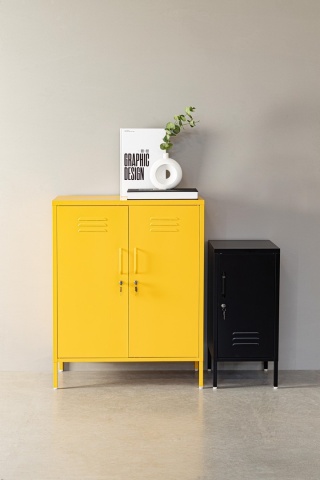 Dulapior Cambridge, cu 2 uși și 2 rafturi ajustabile, din metal vopsit electrostatic, galben, 80x40x101.5 cm - Img 8