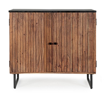 Dulapior Norfolk stil vintage, cu 2 uși, din lemn de acacia, cu blat de marmură și picioare din oțel, 85 x 38 x 85 cm - Img 3