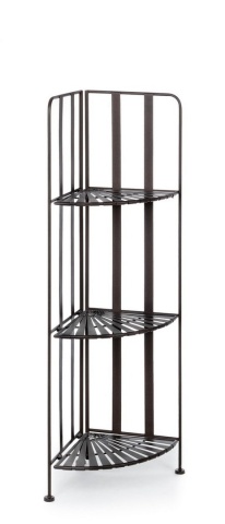 Etajeră de colț pliabilă cu 3 rafturi, din metal vopsit electrostatic, maro, 49x36x120 cm